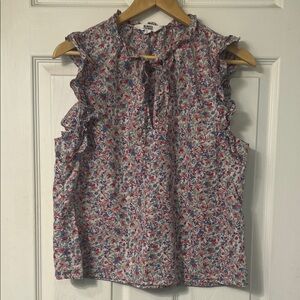 Ditsy Floral Ruffle Tie Sleeveless Top White Pink Blue BB Dakota Steve Madden